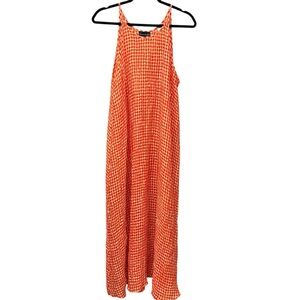 Semi sheer Natori maxi dress, orange and yellow gingham. Large